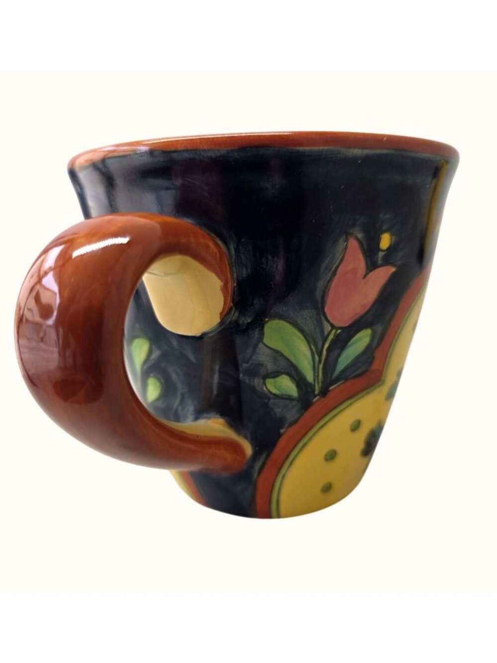 Talavera Large Floral Mug 20 oz Capacity Blue Yellow Colorful Ceramic Coffee Cup